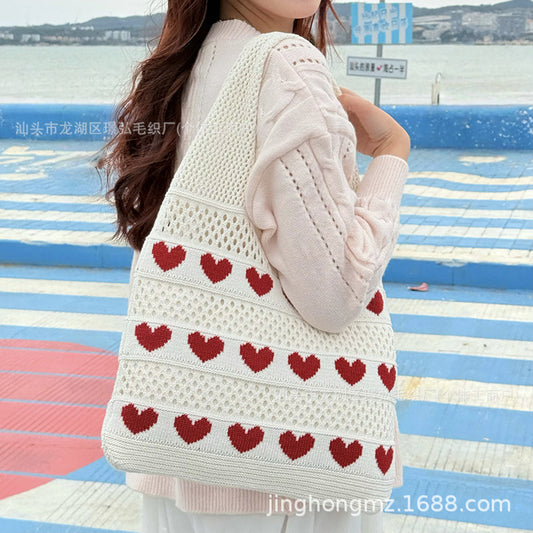 Knitted Bag Shoulder Bag Women's 2025 New Peach Heart Handbag