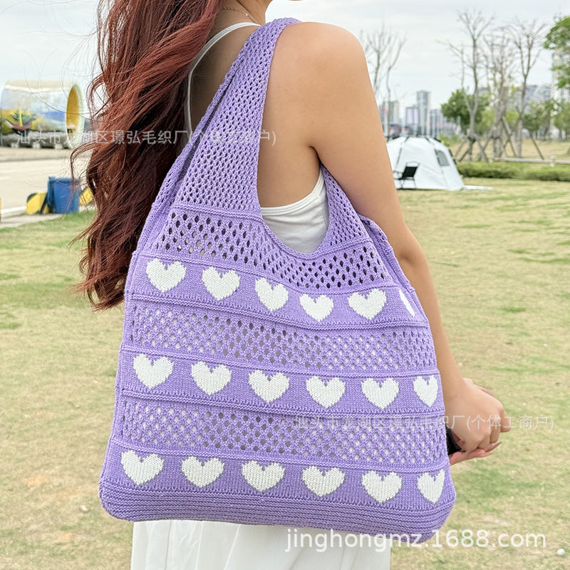 Knitted Bag Shoulder Bag Women's 2025 New Peach Heart Handbag