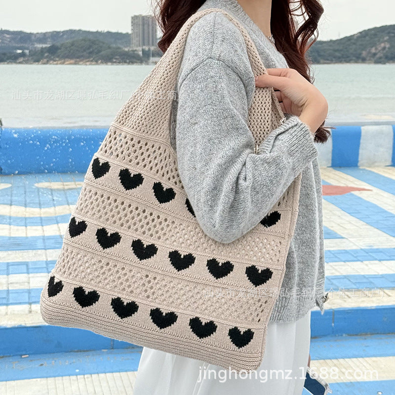 Knitted Bag Shoulder Bag Women's 2025 New Peach Heart Handbag