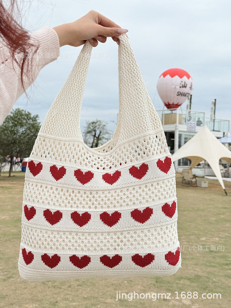 Knitted Bag Shoulder Bag Women's 2025 New Peach Heart Handbag