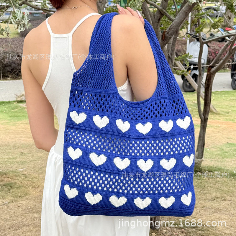 Knitted Bag Shoulder Bag Women's 2025 New Peach Heart Handbag